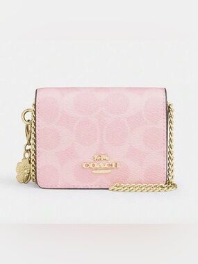 NWT Coach Light Pink Signature Mini Chain Wallet